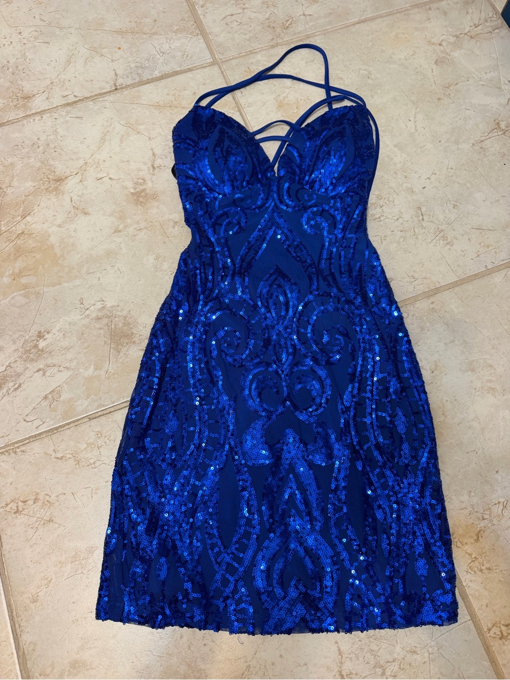 Windsor Electric Blue Sequin Spaghetti Strap Mini Dress